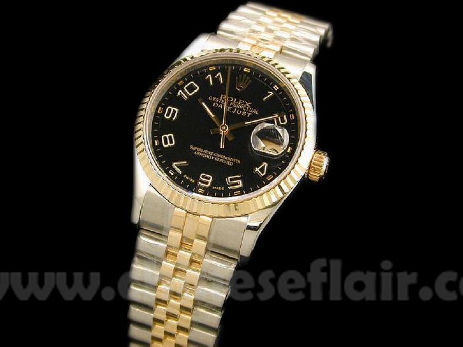 Rolex Datejust 2-Tone Jubilee Black Arabic Numural Watch